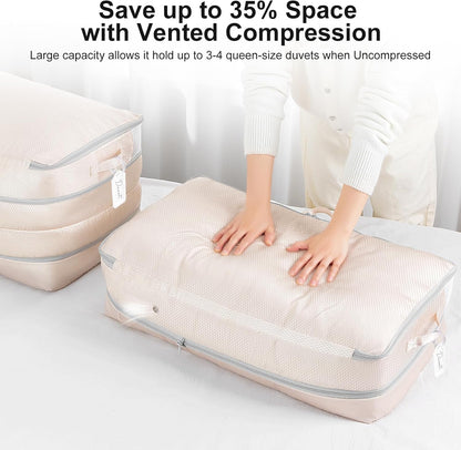 Comforter Storage Bag - Large Capacity Washable Compression Organizer for Bedding | 2-Pack Beige