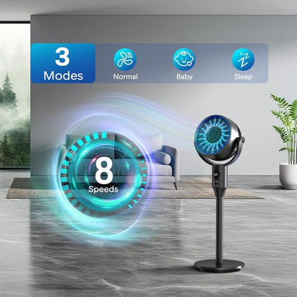 JYMIPA Oscillation Standing Fan - Whisper Quiet 3 Modes & 8 Speeds | 79ft Airflow, Adjustable 24-42" Height