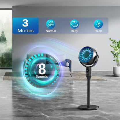 JYMIPA Oscillation Standing Fan for Bedroom, 79ft Airflow Whisper Quiet Pedestal Fan with 3 Modes, 8 Speeds, 90° Air Circulator with Remote, Timer, 24-42" Adjustable Height Desk Fan for Home Office