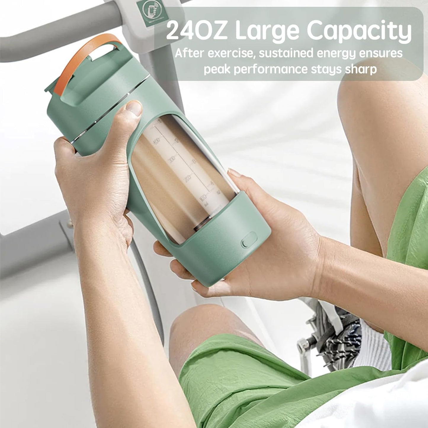 Skiennix Electric Protein Shaker Bottle - 24oz USB-C Rechargeable, BPA-Free, Leak-Proof | Green