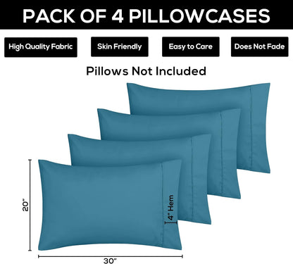 Utopia Bedding Queen Pillow Cases - Soft Brushed Microfiber - 4 Pack, Denim Blue, 20 x 30 Inches