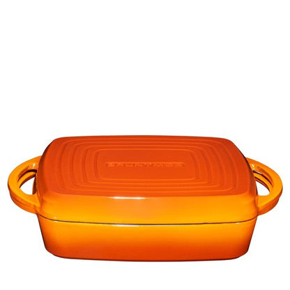 Bruntmor 2-in-1 Square Pumpkin Spice Cast Iron Dutch Oven With Handles, Enamel All-in-One Cookware Set, Braising Pan For Casserole Dish, Crock Pot Covered Cast Iron Skillet