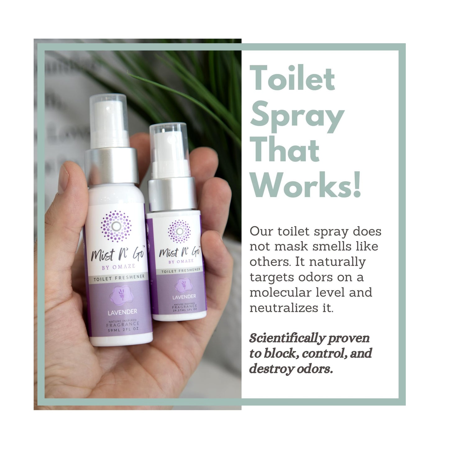 Mist N’ Go by Omaze Travel Bathroom Spray for Toilet Spray Odor Eliminator - Travel Toilet Spray for Bathroom Air Freshener Spray for Bathroom Deodorizer - Lavender Travel Size (1oz x2)
