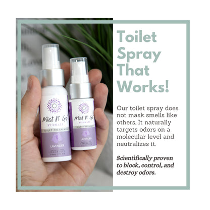 Mist N’ Go by Omaze Travel Bathroom Spray for Toilet Spray Odor Eliminator - Travel Toilet Spray for Bathroom Air Freshener Spray for Bathroom Deodorizer - Lavender Travel Size (1oz x2)