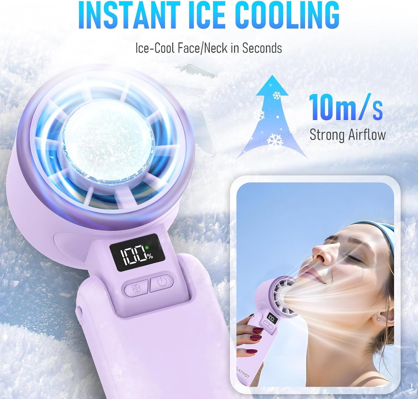 PlayHot Portable Handheld Turbo Fan - Ice Cooling Rechargeable Personal Fan | 5 Speed, 12Hrs Cooling (Purple)