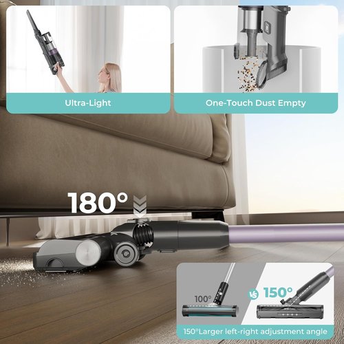 CANDY Cordless Vacuum Cleaner - Strong Suction, Lightweight & Removable Battery | 45 Mins Runtime for Home Use