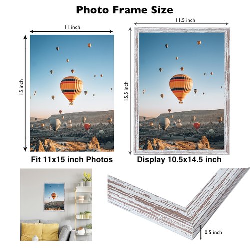 JCJMY 11x15 Picture Frame Rustic White for Wall Hanging, Wall Mounting Horizontally or Vertically, 11 x 15 Wall Gallery Poster Photo Frame with Shatter Resistant Plexiglass, Rustic White
