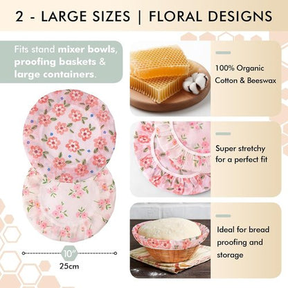 Beeswax Bowl Covers | 12-Inch Sourdough Bowl Cover Set - Reusable Cotton Food Covers for Dough Proofing
