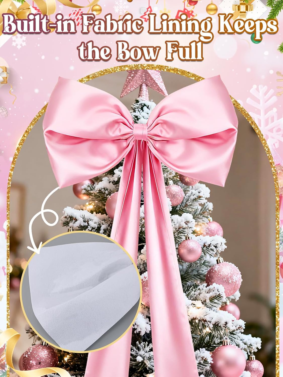Skiennix 27" x 122" Giant Pink Bow - Satin Birthday Decoration with Long Streamers for Christmas Tree Topper