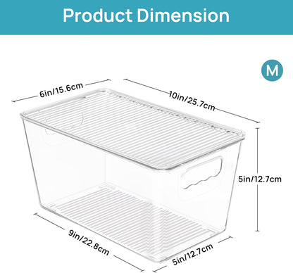 Vtopmart Clear Stackable Storage Bins - 6 Pack Medium Plastic Containers with Lids for Pantry & Kitchen Organization