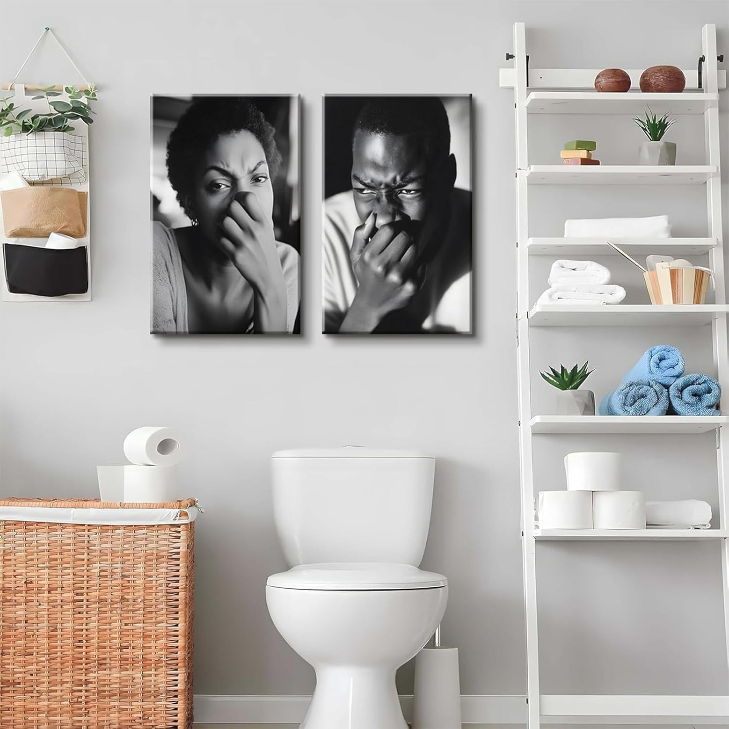 Skiennix Funny Bathroom Canvas Wall Art - Black & White Comedy Movie Posters | Ready to Hang (8x10in)
