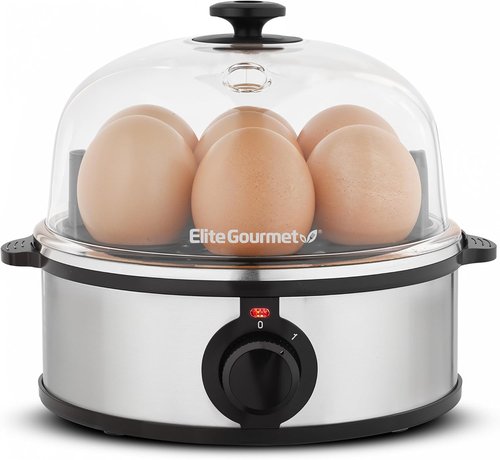 Elite Gourmet Electric Egg Poacher - Easy Omelet & Boiled Egg Cooker with Auto Shut-Off | 7 Eggs, Stainless Steel