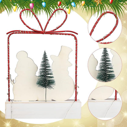 Wooden Lighted Christmas Snowman Tabletop Decor - Battery Operated