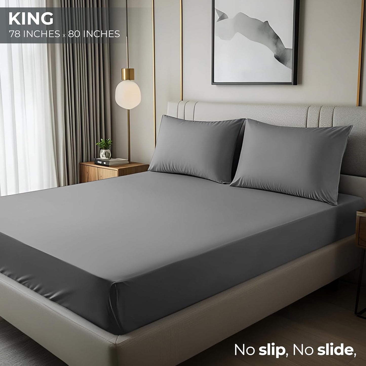 Utopia Bedding King Fitted Sheet - Deep Pocket Polyester - Fade & Shrinkage Resistant - Grey