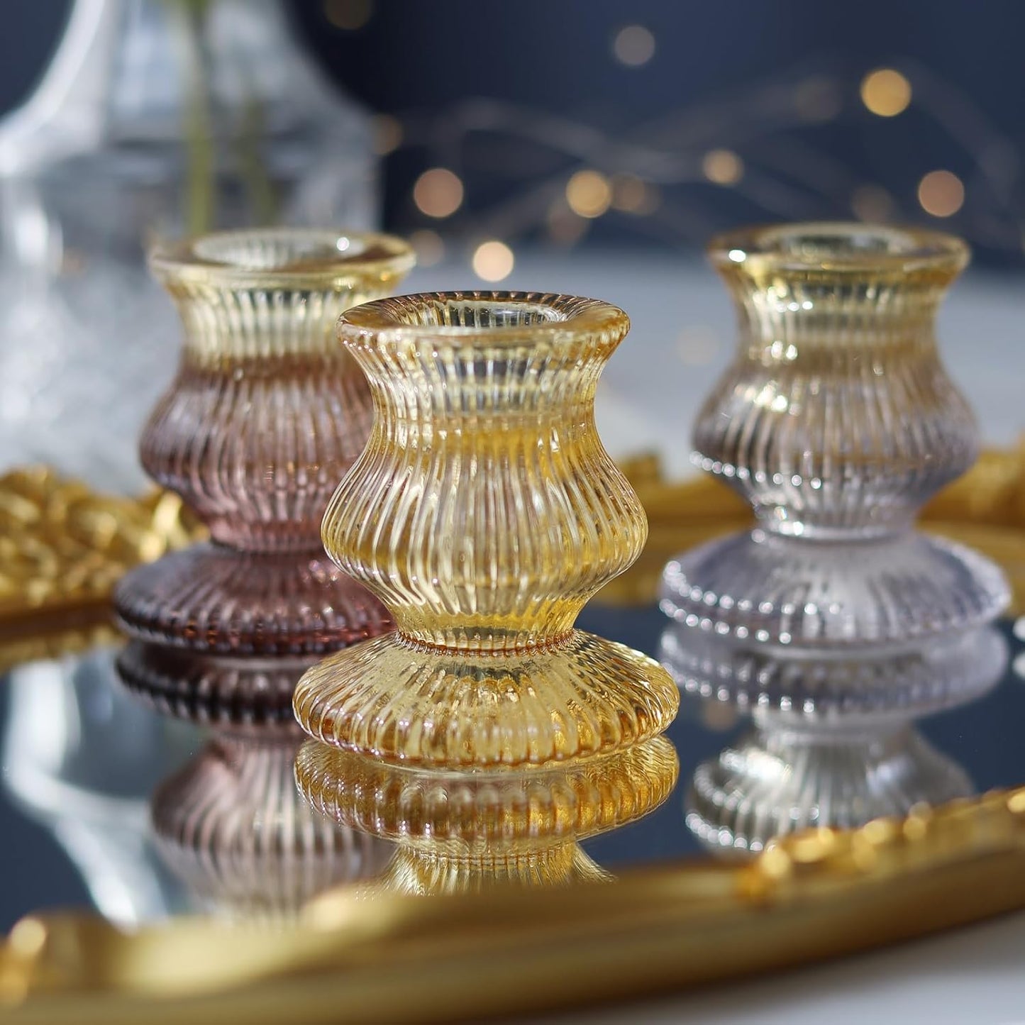 WDHODEC Orange Candlestick Holders - 12PCS Colorful Gradient Glass Taper Holders for Weddings & Parties