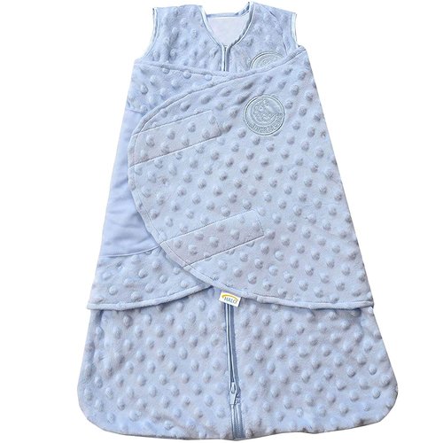 HALO Sleepsack Swaddle - 3-Way Adjustable Plush Dot Velboa Blanket, TOG 3.0 for Cool Climates, Blue, Newborn (0-3 Months)