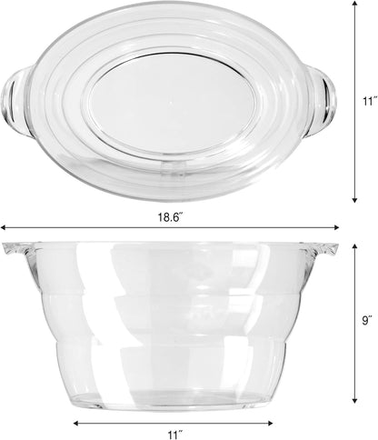 OGGI Acrylic Oval Party Tub - Clear Beverage Cooler w/Handles, Wine Cooler, Beer Chiller, Ideal Party Tubs for Drinks, Use Ice Tub for Indoor or Outdoor Bars, 18.5" x 11"