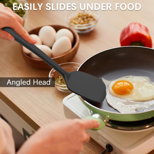 Coukre Silicone Spatula Set - High Heat Resistant, BPA Free | Solid & Slotted Turner, 2 Pack in Pure Black