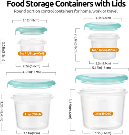 U-Taste Silicone Food Storage Containers Set - Airtight Meal Prep Boxes | Freezer & Microwave Safe, 2oz/4oz/8oz/16oz, Aqua Sky