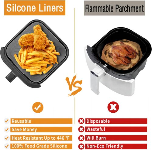 COSORI Air Fryer Silicone Liners - Reusable Square Liners for 5QT, 5.8QT, 6QT, 6.8QT | 2 Pack