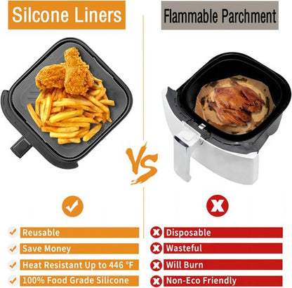COSORI Air Fryer Silicone Liners - Reusable Square Liners for 5QT, 5.8QT, 6QT, 6.8QT | 2 Pack