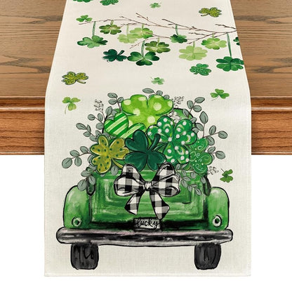 Shamrock Eucalyptus St. Patrick's Table Runner - 13x36 Inch, Beige/Green