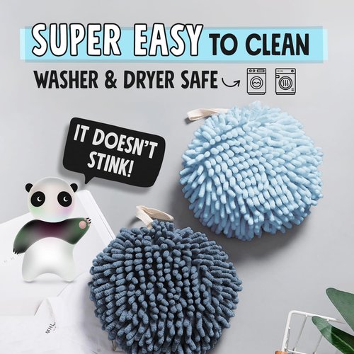Sophie & Panda Fuzzy Ball Towel (Set of 2) White and Gray - Dry Your Hand Instantly conveniently with This Creative Bath Towel Set Decorative Towels for Bathroom (Pack of 2)