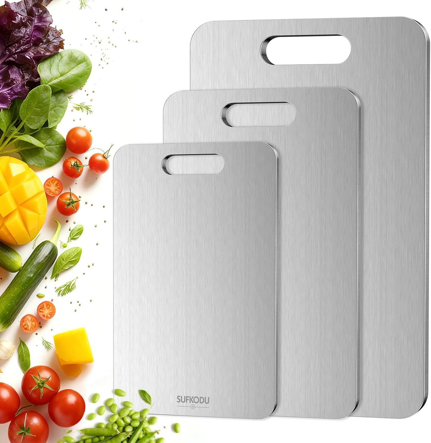 Titanium Cutting Board Set by [Brand Name] - 3 Double-Sided Boards for Raw & Cooked Food | Non-Toxic, Dishwasher Safe