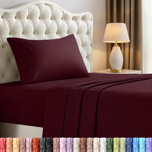 Utopia Bedding Twin Sheet Set - Soft & Breathable Microfiber | 3-Piece Bedding in Burgundy