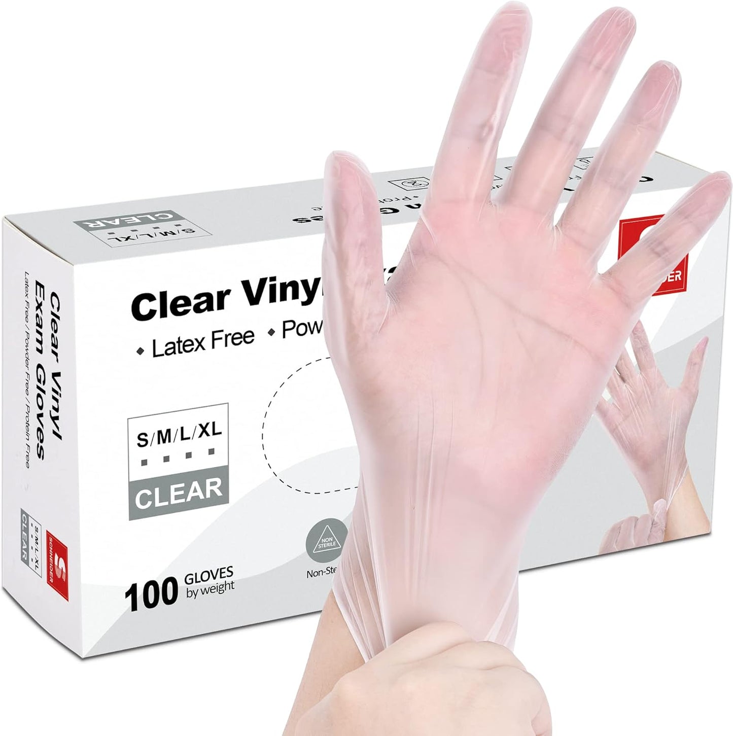 Schneider Clear Vinyl Exam Gloves - Latex-Free, Disposable & Food Safe | Powder-Free, 4 Mil Thickness