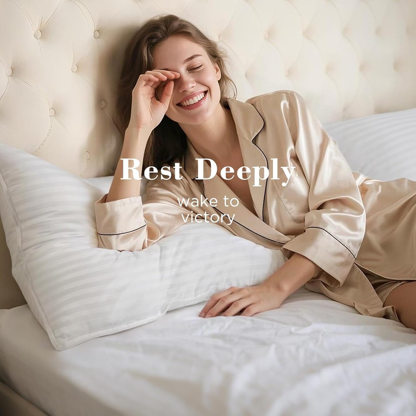 Viewstar Queen Size Bed Pillows - Soft Down Alternative for Back, Stomach & Side Sleepers | Striped White, Set of 2