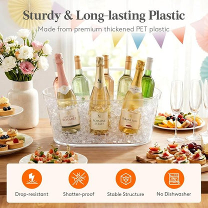 Lifewit 11.5L Ice Bucket for Parties 2 Pcs, Large Plastic Drink Cooler for Champagne Wine, Beer, Clear Beverage Tub for Mimosa & Cocktail Bar, Portable Chiller for Party Hosting & Serving
