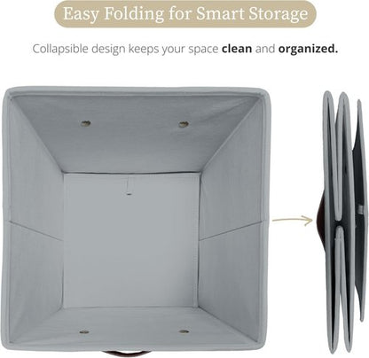 DECOMOMO Storage Baskets - 13x15x13 Cube Bins with Labels for Organized Shelves | Grey (Set of 4)