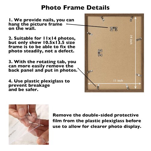 JCJMY 11x14 Picture Frame Brown for Wall Hanging, Wall Mounting Horizontally or Vertically, 11 x 14 Wall Gallery Poster Photo Frame with Shatter Resistant Plexiglass, Brown