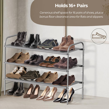 Simple Houseware 3-Tier Shoe Rack - Space-Saving Organizer for 9-16 Pairs, Sturdy Metal Frame, Grey