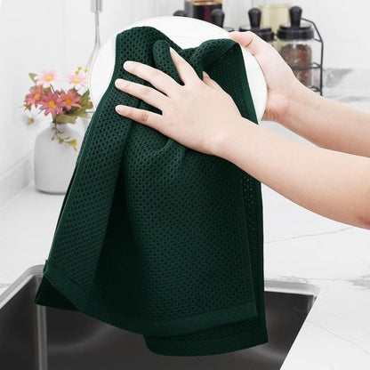 Homaxy 100% Cotton Waffle Weave Kitchen Dish Towels - Ultra Soft & Absorbent, 13 x 28 Inches, 12-Pack | Blackish Green