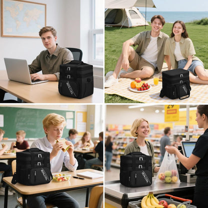 RealCool Insulated Lunch Bag - Double Deck Leakproof Soft Cooler for Work & Travel | Black