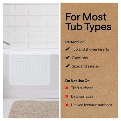 GORILLA GRIP Patented Bath Tub Shower Mat, Machine Washable Bathtub Floor Liner Mats, Suction Cups and Drain Holes to Keep Tubs Clean, Soft on Feet, Bathroom Essentials, 35x16 Inch, White