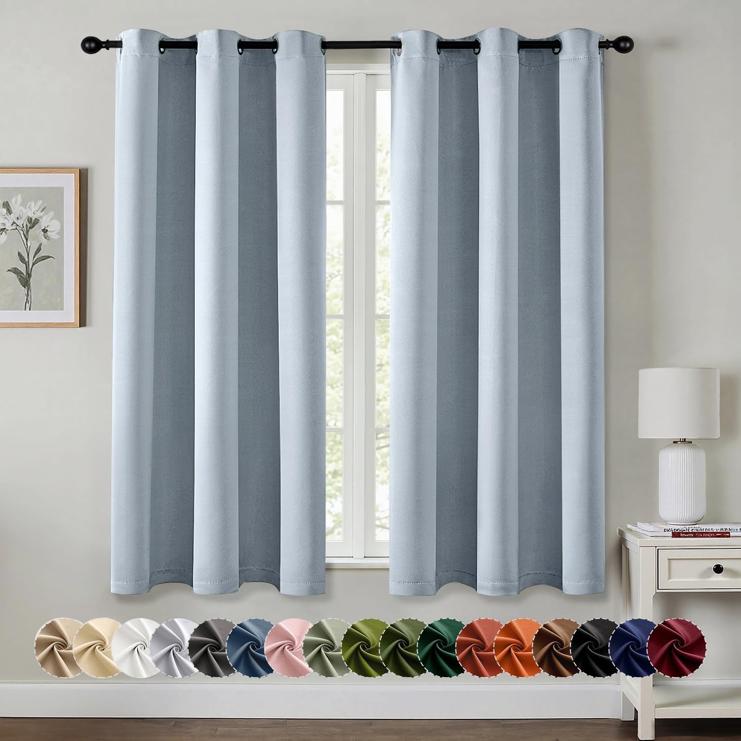 MIULEE Light Blue Blackout Curtains - Thermal Insulated Room Darkening Drapes, 54 Inches Long, 2 Panels