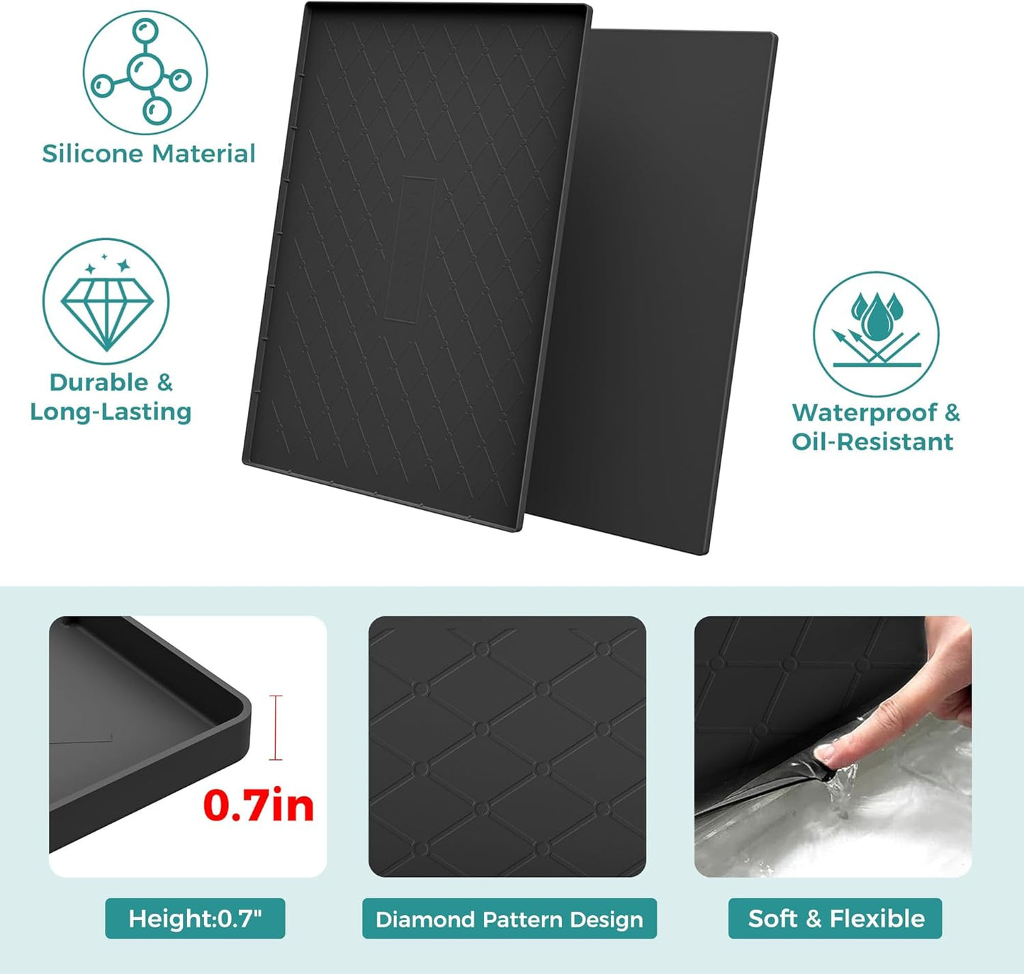 URMONA Waterproof Silicone Mat - 34" x 22" Under Sink Mat for Kitchen & Bathroom | Pet Food Pad in Light Grey