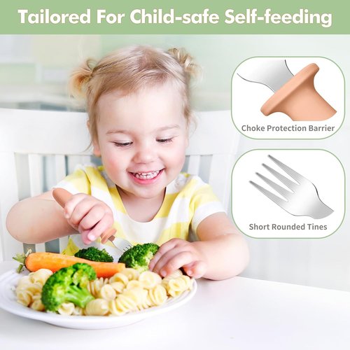 DRKIO Toddler Forks Set - 8-Piece Baby Utensils with Silicone Handle | Safe 18/8 Stainless Steel, Anti-Choke Design