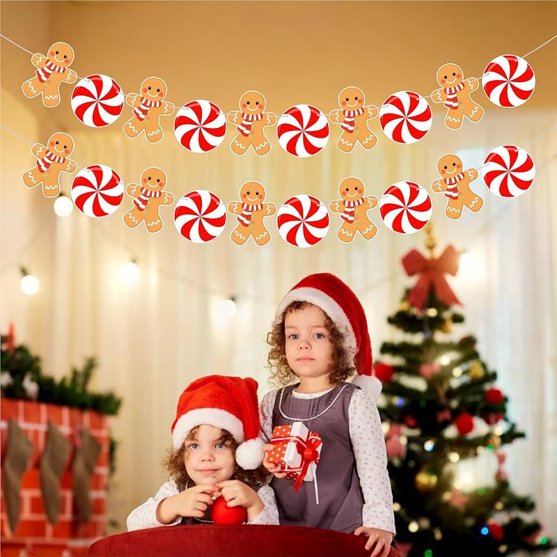 Christmas Banner 2 Pcs Peppermint Gingerbread - Pre-Assembled Home Decor