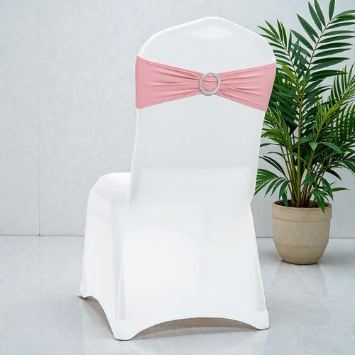 MDS Spandex Chair Sashes - Premium Stretch Covers with Buckle Slider | Fits Universal Dining Chairs - Dusty Rose (Pack of 75)