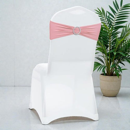 MDS Spandex Chair Sashes - Premium Stretch Covers with Buckle Slider | Fits Universal Dining Chairs - Dusty Rose (Pack of 75)
