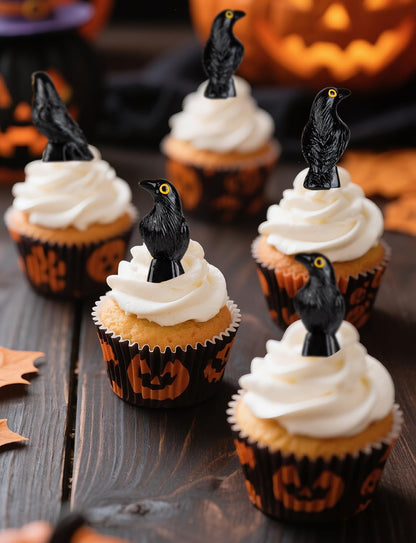 Skiennix Mini Resin Crows - Halloween Decor Black Raven Figurines | 100 Pcs for Table Decorations