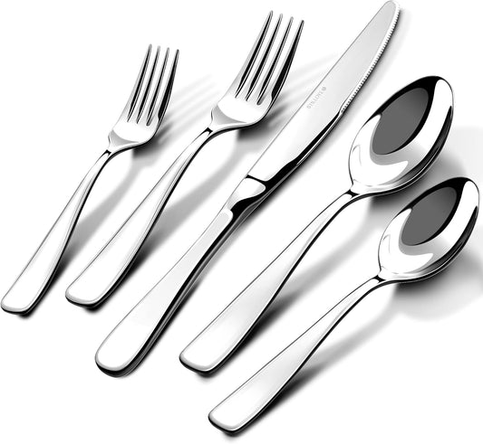 Skiennix 40-Piece Silverware Set for 8 | Premium 18/10 Stainless Steel Flatware, Mirror Polished, Dishwasher Safe