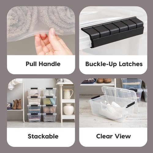 IRIS USA 13 QT Plastic Storage Box - BPA-Free, Durable Nestable Containers with Lids - Clear, 6 Pack