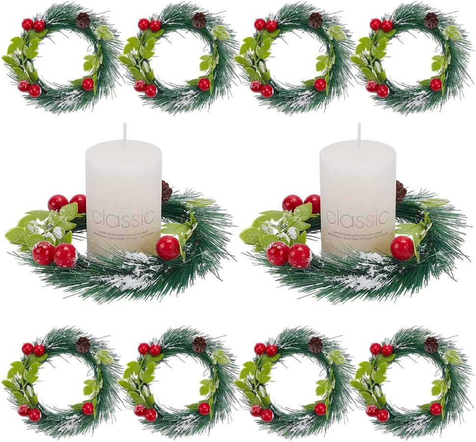 Regine Switzerland Christmas Candle Rings - 10 Pcs Artificial Norfolk Pine Wreaths for Festive Decor