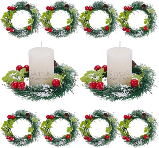 Regine Switzerland Christmas Candle Rings - 10 Pcs Artificial Norfolk Pine Wreaths for Festive Decor