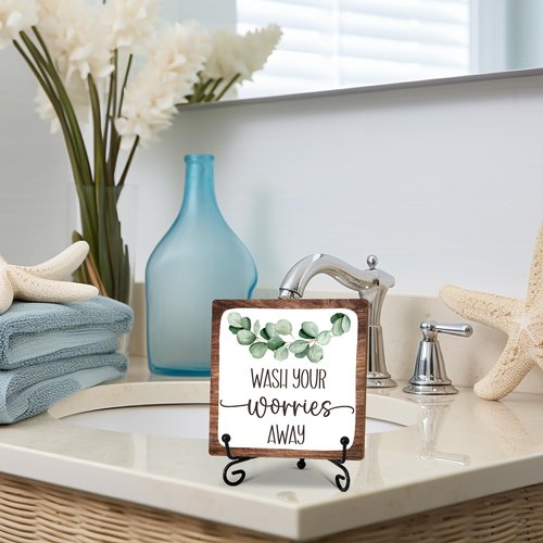 5" Bathroom Decor, Wash Your Worries Away Sign, Funny Bathroom Laundry Room Decor, Bathroom Guest Bathroom Decoration, Funny Toilet Washroom Plaque Sign Decor-A06